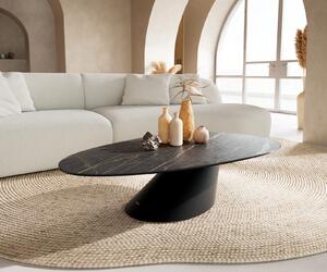 DELIFE Dohányzóasztal Edge ovális 140x75 cm Laminam® kerámia Noir Desir barna Conis fém fekete