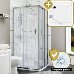 HD Elio+ 80x80 szögletes két tolóajtós zuhanykabin zuhanytálcával és króm szifonnal, krómozott elemekkel, 190 cm magas