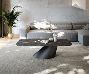 DELIFE Dohányzóasztal Edge hajóformájú 140x80 cm Laminam® kerámia Noir Desir barna Conis fém fekete