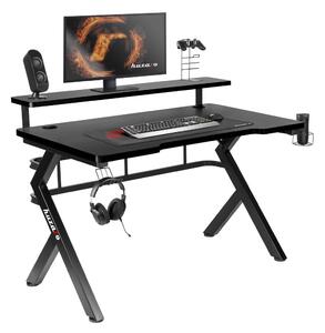 Gamer asztal, játékasztal, monitor állvánnyal, 120x60x69,5cm, alumínium / HDF, fekete