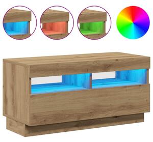 Kézműves tölgyszínű szerelt fa TV-szekrény LED-ekkel 80x35x40cm