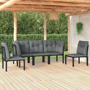 VidaXL 5 Részes Kerti Ülőgarnitúra - Fekete-Szürke Polyrattan