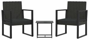 Polyrattan Kerti Ülőgarnitúra - 2 Fotel + Asztal - Fekete