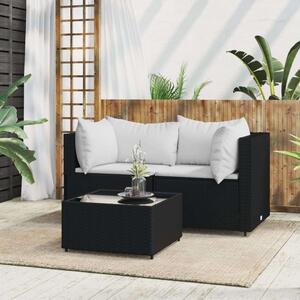 Polyrattan Kerti Ülőgarnitúra - 3 részes - Fekete