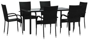Black Polyrattan Kerti Étkezőgarnitúra - 7 részes