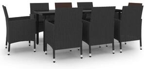 Polyrattan Kerti Étkezőgarnitúra - 9 részes - Fekete