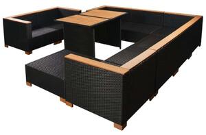 VidaXL 10-részes fekete polyrattan kerti bútorszett párnákkal