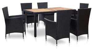 VidaXL Polyrattan Kültéri Étkezőgarnitúra - 7 részes, Fekete