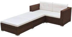 VidaXL 3-részes barna polyrattan kerti bútorszett párnákkal