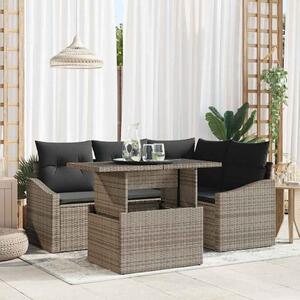 VidaXL Kerti Kanapé Szett 5 pcs Szürke polirattan & Porszórt acél