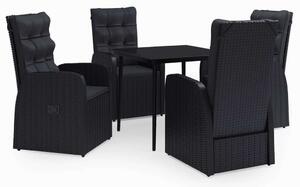Rattan Kerti Étkezőgarnitúra - 5 részes - Fekete