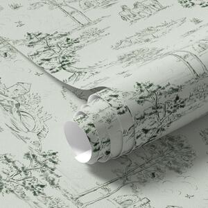 Tapéta Jelenet lovakkal, fákkal és kastéllyal zöld háttérrel, Tapétá vintage stílusban, a00133v1 : Uwalls.hu