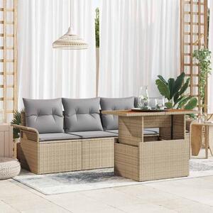 Kerti Kanapé Szett 5 pcs Beige és Világosszürke polirattan