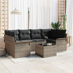 Kerti Kanapé Szett 7 pcs Szürke 55 x 55 x 37 cm polirattan