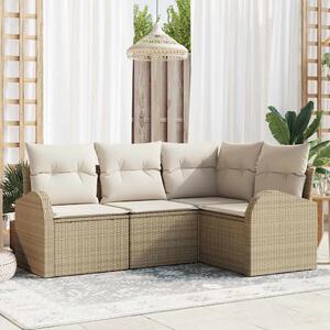 Kerti Kanapé Szett párnával 4 pcs Beige és Fehér polirattan