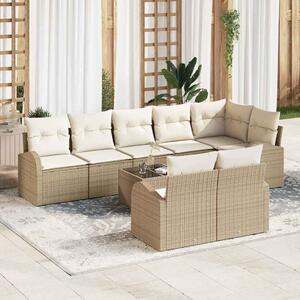 Kanapé Szett párnával tárolóval 9 pcs Beige és Fehér polirattan