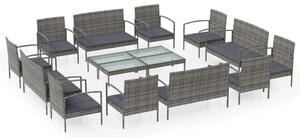Polyrattan Kerti Ülőgarnitúra - 16 részes - Szürke