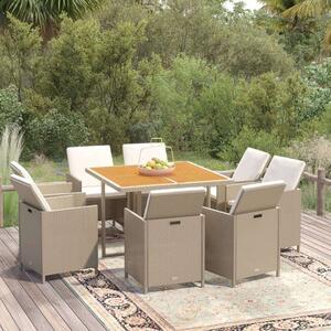 VidaXL Kerti Étkezőgarnitúra - Polyrattan - 9 részes - Bézs