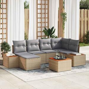 Kerti Kanapé Szett 7 pcs Beige és Világosszürke Polyrattan
