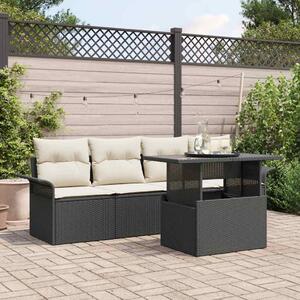 Kerti Kanapé Szett párnával tárolóval 5 pcs Fekete Poly Rattan