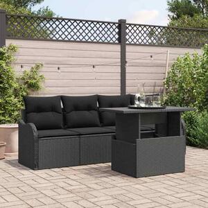 Kerti Kanapé Szett párnával párnával 5 pcs Fekete Poly Rattan