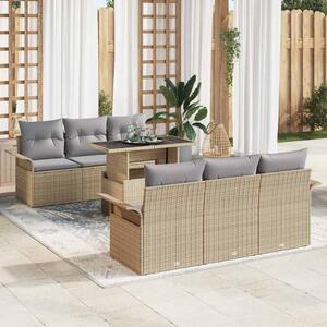 Kerti Kanapé Szett párnával tárolóval 7 pcs Bézs Poly Rattan