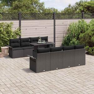 Kerti Kanapé Szett párnával tárolóval 9 pcs Fekete Poly Rattan