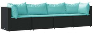 Polyrattan Kerti Ülőgarnitúra - 4 részes - Fekete
