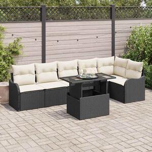Kerti Kanapé Szett párnával párnával 7 pcs Fekete Poly Rattan