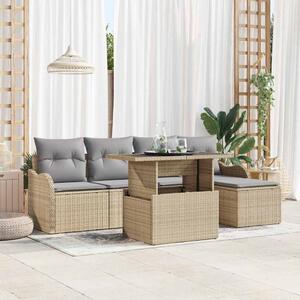 VidaXL Kültéri Ülőgarnitúra párnával 6 pcs Bézs Poli rattan