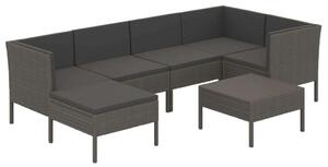 Polyrattan Kerti Ülőgarnitúra - 7 részes - Szürke