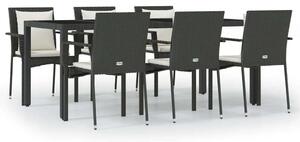Polyrattan Kerti Étkezőgarnitúra - 7 részes - Fekete