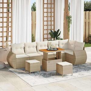 Kerti Kanapé Szett párnával 9 pcs Beige és krém Poly Rattan