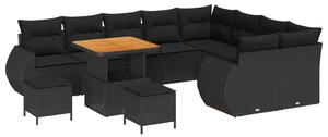 Kerti Kanapé Szett párnával tárolóval 12 pcs Fekete Poly Rattan