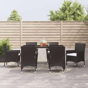VidaXL Kerti Étkezőgarnitúra - Polyrattan - Fekete - 7 részes