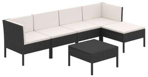 VidaXL 6 részes fekete polyrattan kerti ülőgarnitúra párnákkal