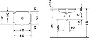 Duravit Happy D.2 mosdótál 48x34.5 cm négyszögletes alulról beépíthető fehér 0457480000