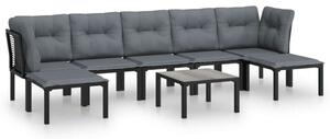 Polyrattan Kerti Társalgógarnitúra - 8 részes - Fekete-Szürke