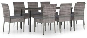 Polyrattan Kerti Étkezőgarnitúra - 9 részes - Szürke