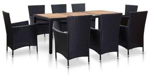 VidaXL Polyrattan Kültéri Étkezőgarnitúra - 9 részes - Fekete