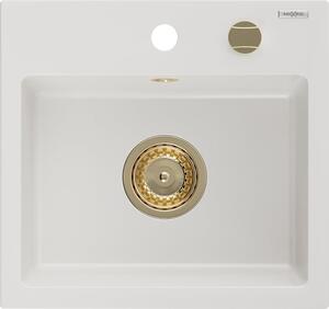 Mexen Milo gránit egytálcás mosogató 435 x 410 mm, fehér, arany szifonnal - 6505441000-20-G