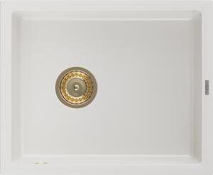Mexen Pedro gránit mosogató 1-medencés 560 x 460 mm, fehér, arany szifon - 6508561000-20-G