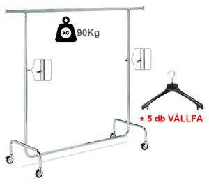 150cm Fékezhető Ruha Sztender Klipszes Magasság Állítóval + 5db Vállfa