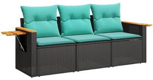 VidaXL 3 részes fekete polyrattan kerti ülőgarnitúra párnával