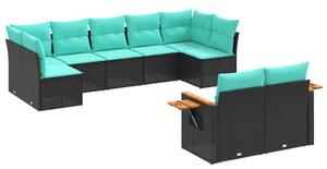 VidaXL 9 részes fekete polyrattan kerti ülőgarnitúra párnával