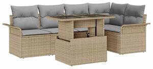 VidaXL Kerti Kanapé Szett párnával tárolóval 6 pcs Bézs Poli rattan