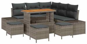 VidaXL Kerti Kanapé Szett párnával tárolóval 9 pcs Szürke Poli rattan