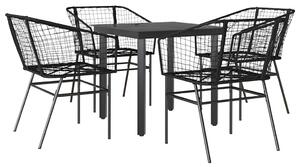 VidaXL 5 részes fekete polyrattan üveg kerti étkezőgarnitúra