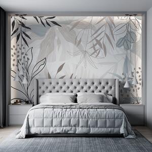 Fotótapéta Absztrakt virágos modern design pasztell bézs, szürke, kék és fekete levelekkel, finom, Fotótapéta modern, w09105 : Uwalls.hu