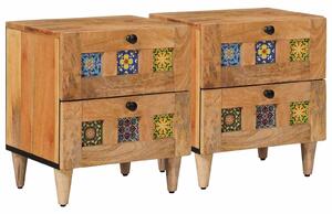 VidaXL Éjjeliszekrény 2 pcs Természetes 40 x 33 x 46 cm Tömör Mangófát